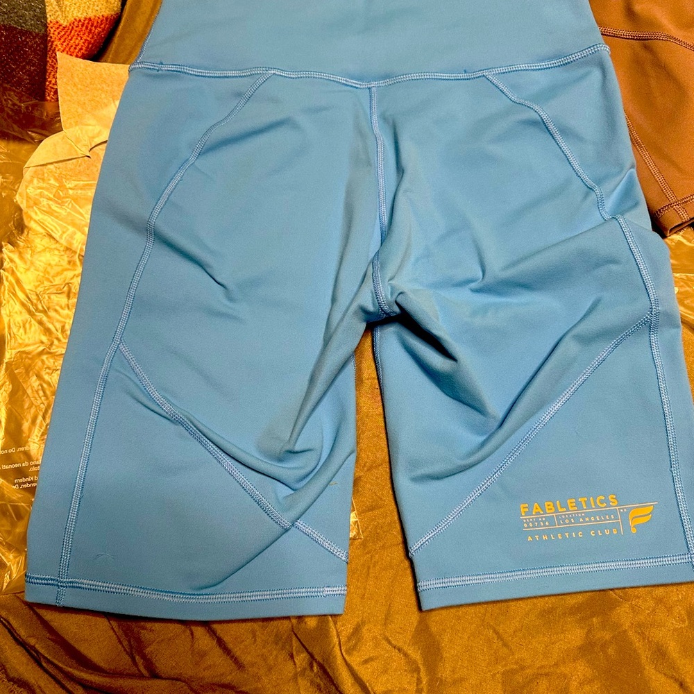 2 pair of NWT Fabletics shorts. Blue and grey. DEFINE High waisted 9”. small